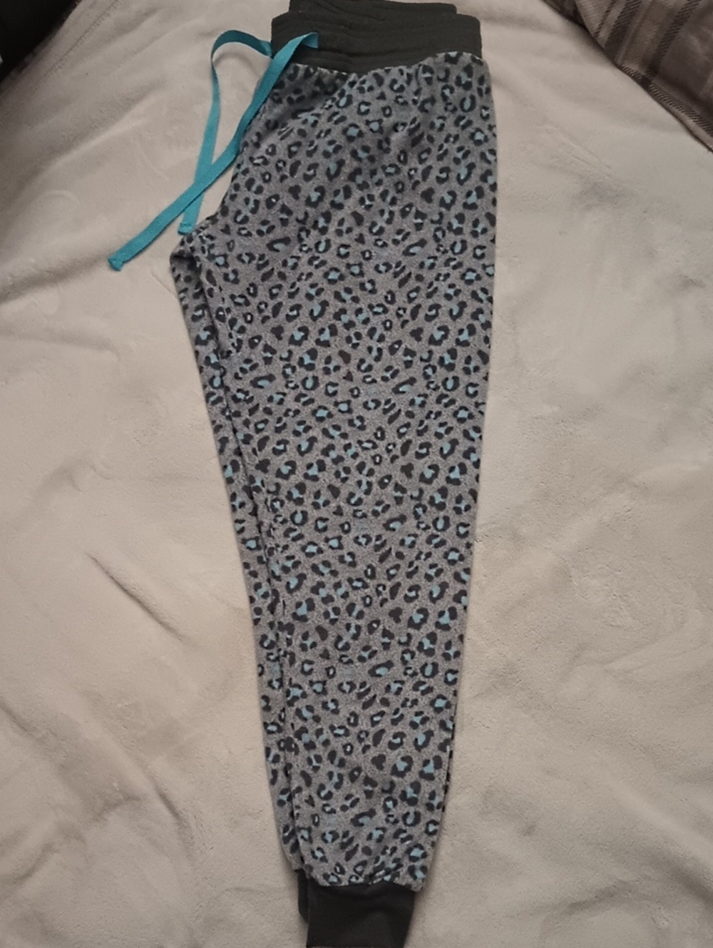 Gray and Blue Leopard Print Jogger Pants
